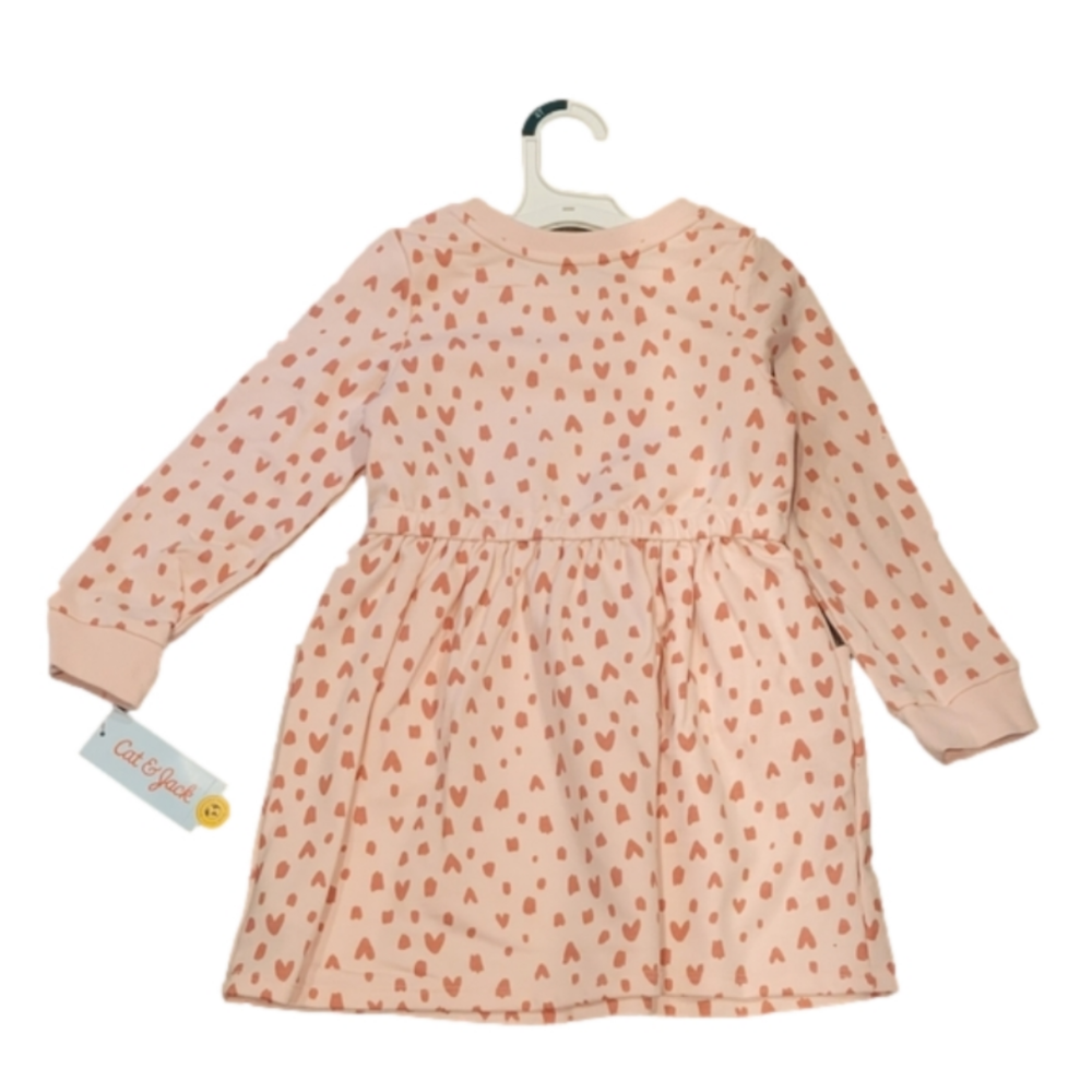 Size 4T | Cat & Jack Toddler Girls' Heart French Terry Long Sleeve Dress - Picture 2 of 6